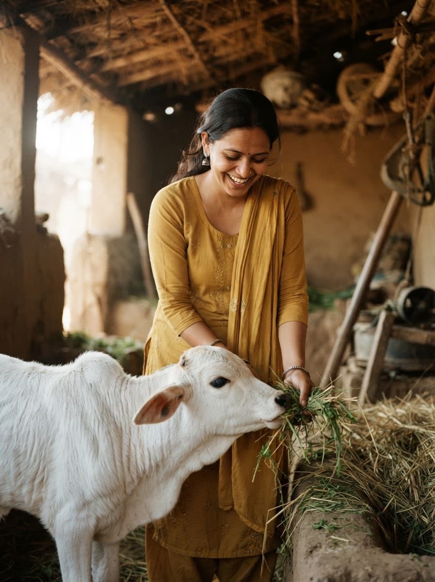 Kavita Meshram in her cowshed