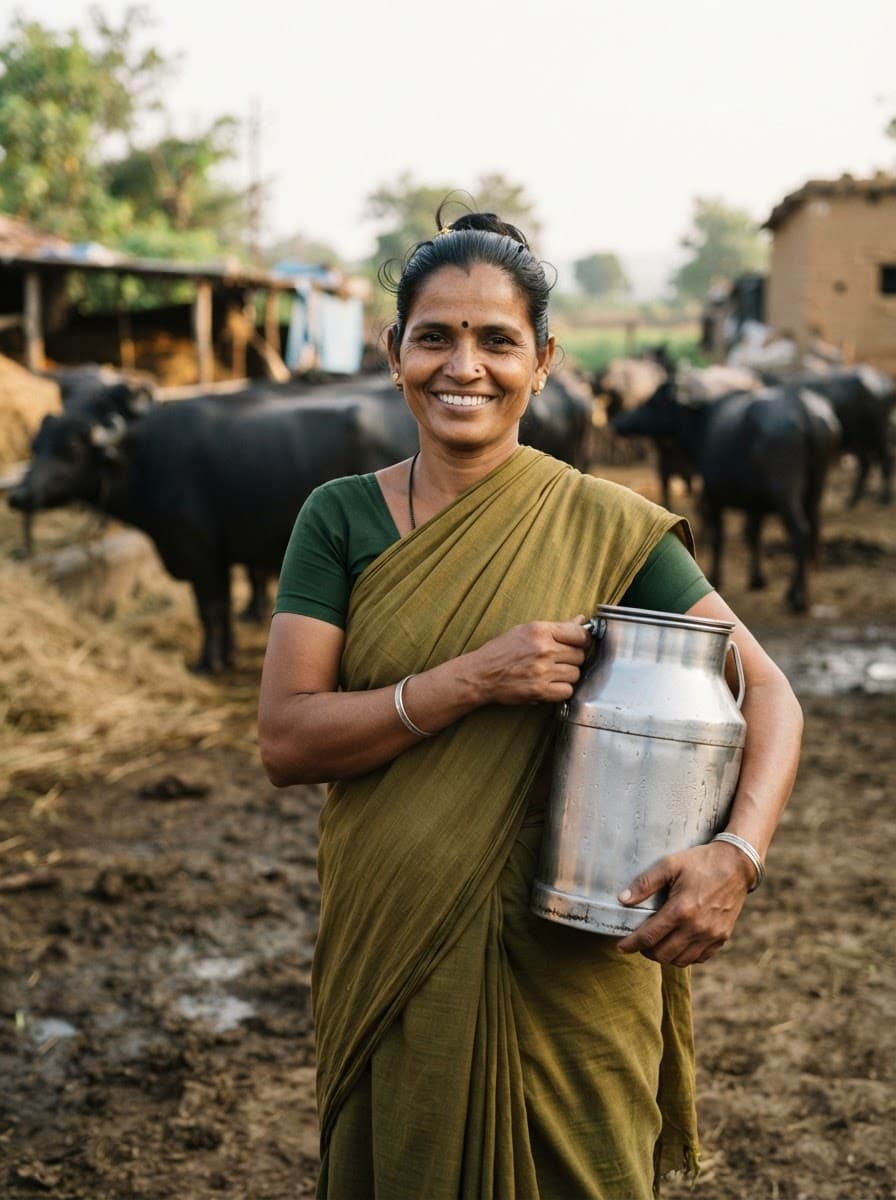 Sunita Wankhede holding a milk can
