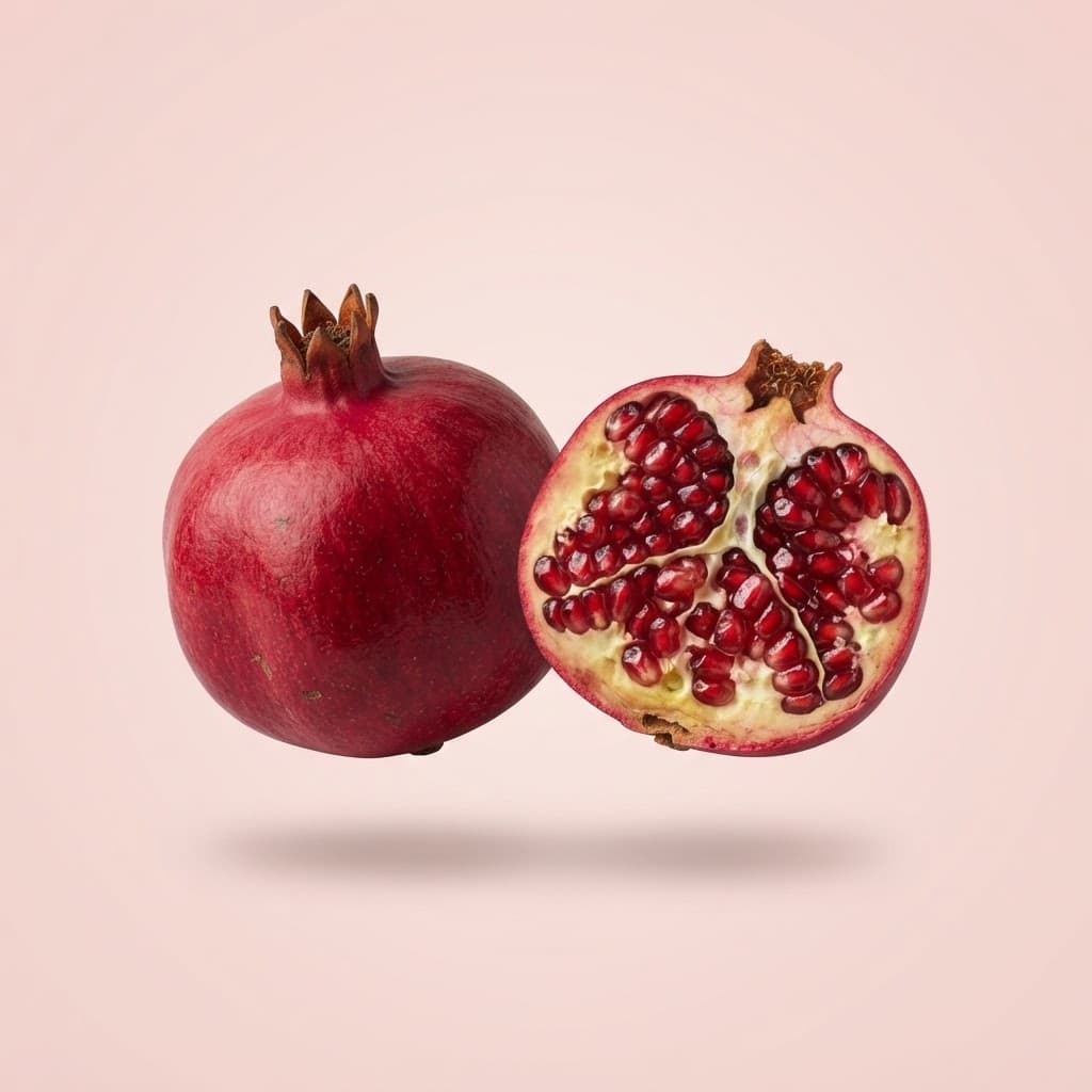 Bhagwa pomegranate, whole and halved